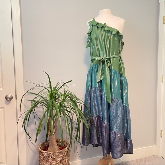 🌈 NWT MAEVE Ruffled One-Shoulder Maxi Dress - Multicolor/Rainbow - XL - Picture 5 of 8